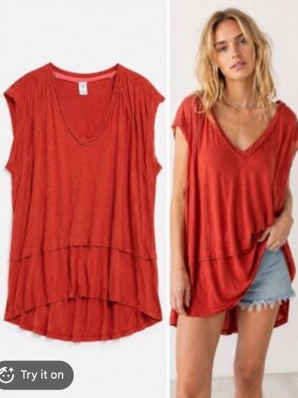 We the Free V Neck Slit Flowy Tunic - S